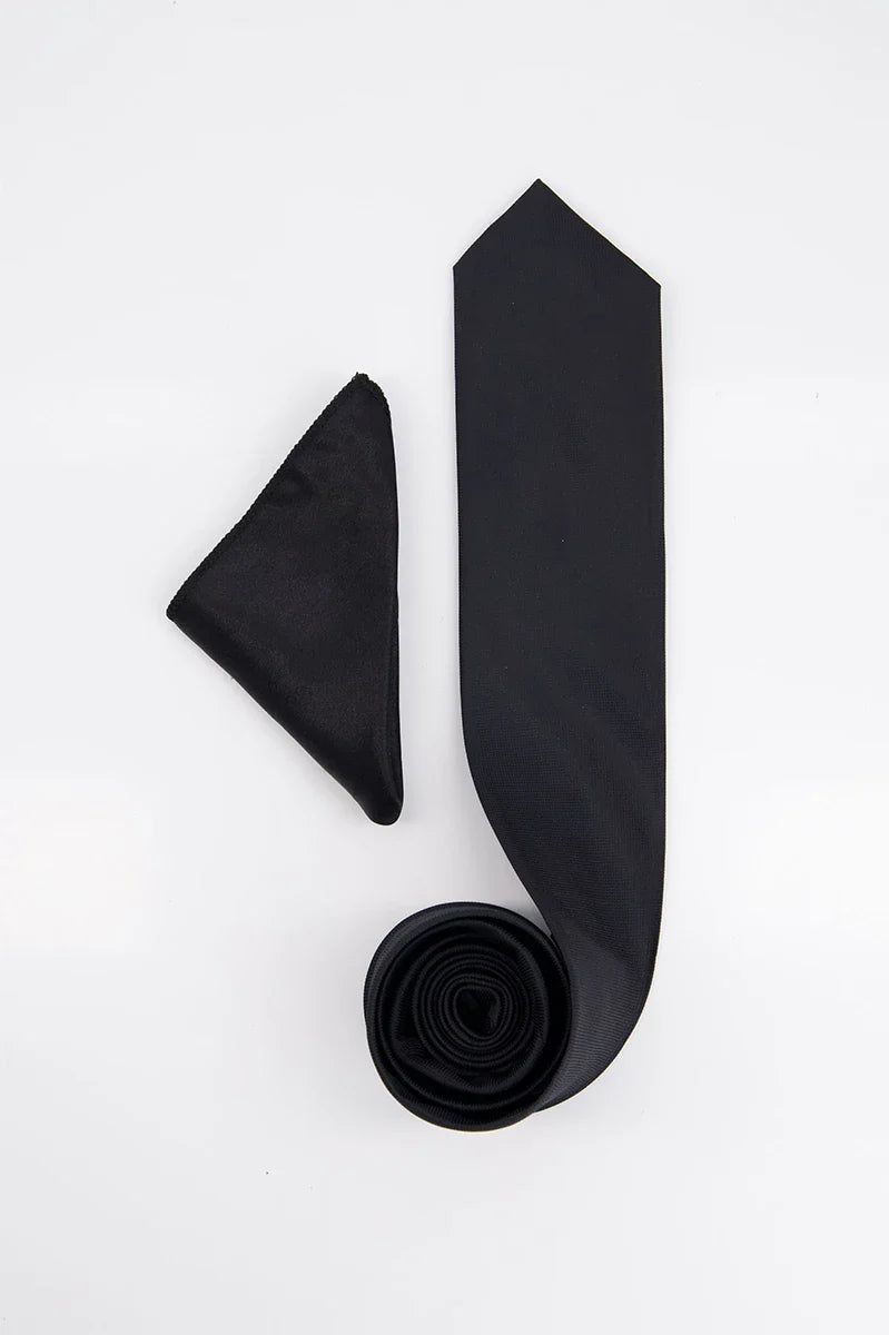 Tifone Tie & Pocket Square-BLK