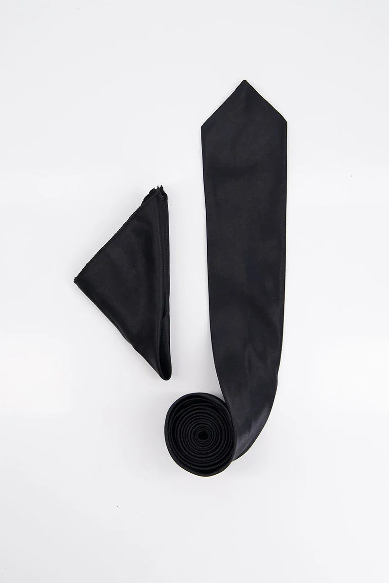 Avvento Tie & Pocket Sqaure-BLK