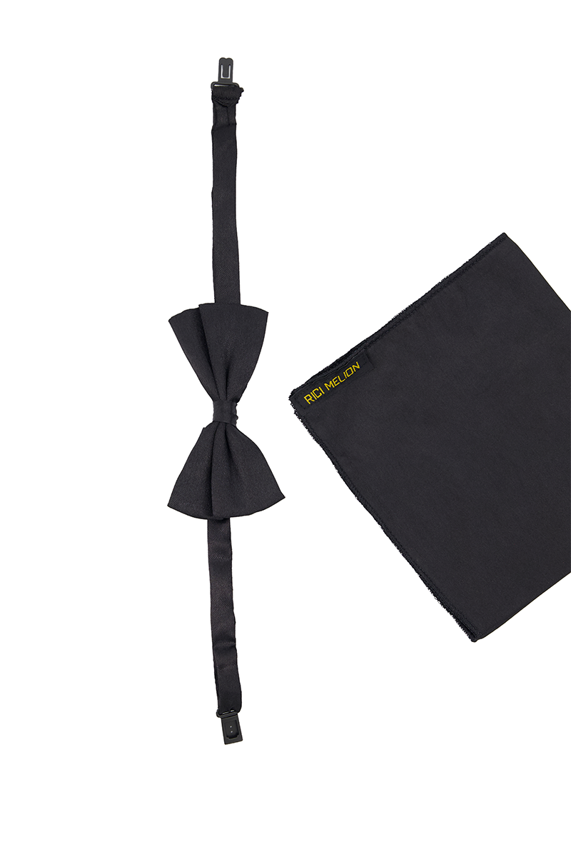 Opluxe Bow Tie & Pocket Square-BLK